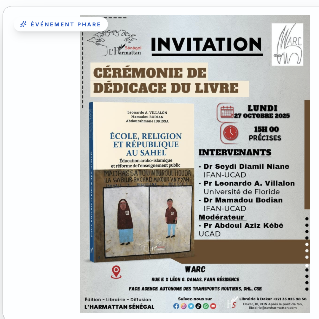 Cérémonie de dédicace du livre — École, religion et République au Sahel
