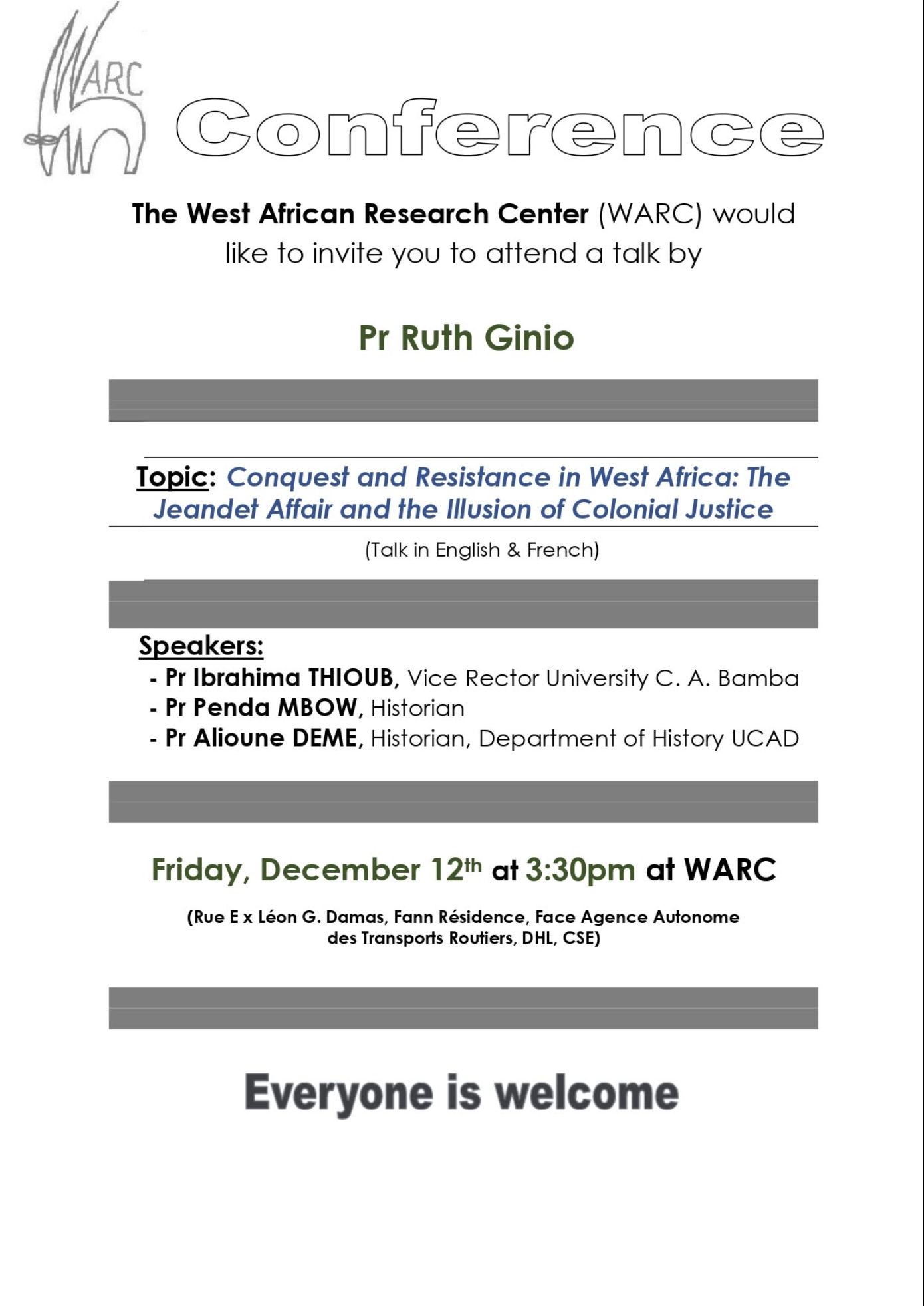 Conférence — Pr Ruth Ginio : Conquest and Resistance in West Africa