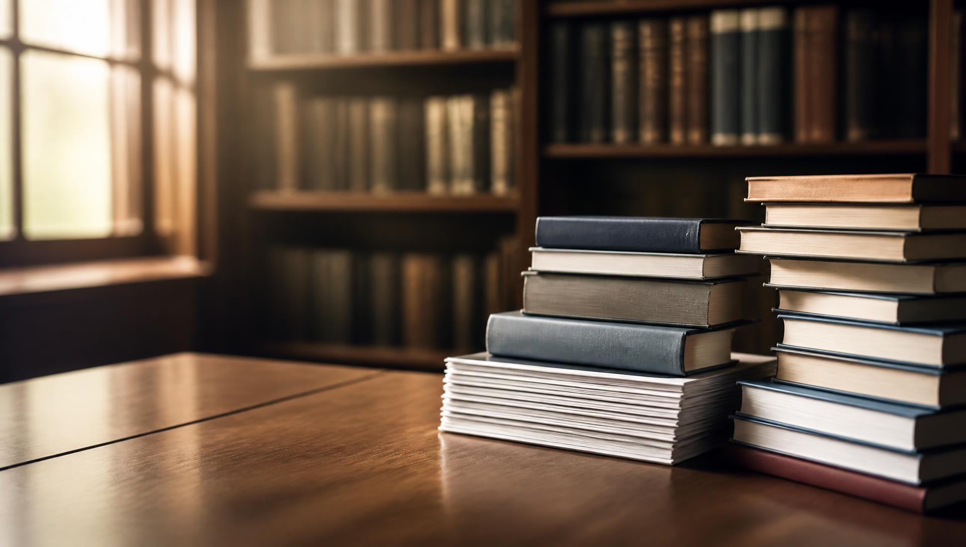 Ouvrages et revues scientifiques sur une table de bibliothèque